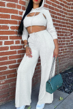 Casual Solid Color Draw String Hooded Long Sleeve Three Pieces