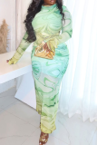 Elegant Print Patchwork O Neck Long Dresses
