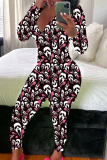 Casual Print Buttons V Neck Skinny Jumpsuits