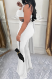 Sexy Solid Color Backless Halter Sleeveless Two Pieces