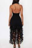 Sexy Solid Color Fringed Trim Ruffle V Neck Wrapped Skirt Dresses