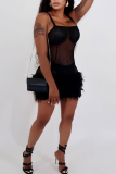 Sexy Solid Color See-Through Spaghetti Strap Wrapped Skirt Dresses