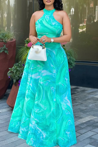 Elegant Print Patchwork O Neck Long Dresses