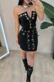Sexy Solid Color Patchwork Strapless Sleeveless Two Pieces