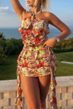 Sexy Print Backless Halter Printed Dresses