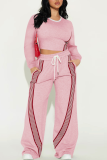 Casual Stripe Patchwork O Neck Long Sleeve Two Pieces