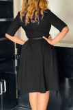 Elegant Solid Color With Belt Turndown Collar Long Dresses