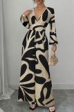 Casual Print Patchwork V Neck Loose Jumpsuits