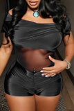 Sexy Solid Color See-Through Off Shoulder Skinny Rompers
