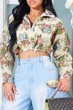 Casual Print Zipper Zipper Collar Outerwear
