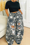 Casual The stars Ripped Mid Waist Loose Denim Jeans