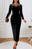 Elegant Solid Color Mesh O Neck Evening Dresses