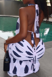 Sexy Polka Dot High Slit O Neck Long Dresses