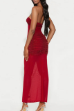 Sexy Solid Color See-Through Strapless Long Dresses