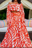 Elegant Print Contrast Off Shoulder A Line Plus Size Two Pieces