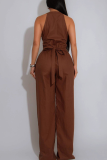 Casual Solid Color Strap Design V Neck Regular Jumpsuits