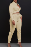 Casual Solid Color Buckle O Neck Long Sleeve Two Pieces
