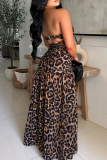 Sexy Leopard Print Hollow Out Strapless Long Dresses