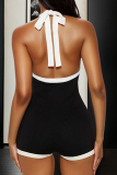 Sexy Backless Contrast Halter Skinny Rompers