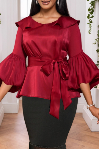 Casual Solid Color Strap Design O Neck Tops