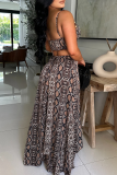 Sexy Snakeskin Print Hollow Out Spaghetti Strap Long Dresses