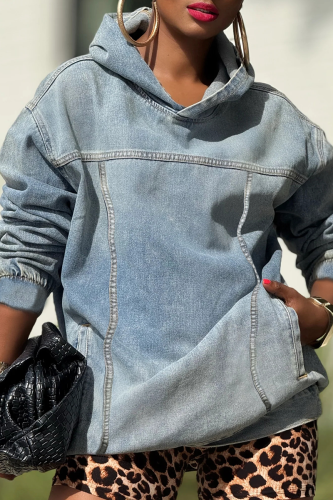 Casual Solid Color Pocket Hooded Tops