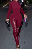 Sexy Solid Color Cross Straps O Neck Skinny Jumpsuits