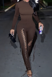 Sexy Solid Color Cross Straps O Neck Skinny Jumpsuits