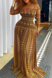 Elegant Print Patchwork O Neck Long Dresses