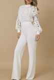 Casual Solid Color Lace O Neck Regular Jumpsuits