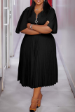 Elegant Solid Color Zipper Pleated V Neck Long Plus Size Dresses