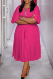 Elegant Solid Color Zipper Pleated V Neck Long Plus Size Dresses