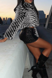 Elegant Stripe Zipper Turndown Collar Outerwear