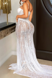 Sexy Solid Color Lace See-Through Spaghetti Strap Evening Dresses