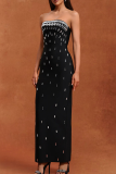 Sexy Solid Color Hot Drill Strapless Long Dresses