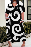 Casual Print Pocket V Neck Long Plus Size Dresses