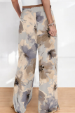Casual Print Draw String Loose Conventional Full Print Bottoms