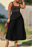 Casual Solid Color Mesh Loose Wide Leg Patchwork Bottoms