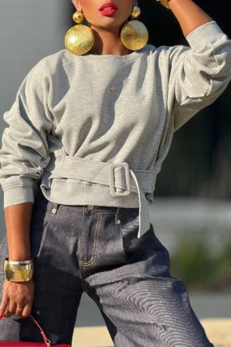 Casual Solid Color Patchwork O Neck Tops