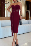 Sexy Solid Color Strap Design Strapless Wrapped Skirt Dresses