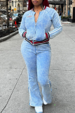 Casual Digital Zipper O Neck Long Sleeve Two Pieces