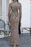 Sexy Snakeskin Print Leopard Patchwork O Neck Long Dresses