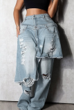 Casual Solid Color Ripped Loose Denim Jeans