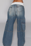Casual Solid Color Distressed Loose Denim Jeans