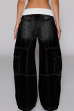 Casual Solid Color Distressed Loose Denim Jeans