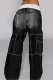 Casual Solid Color Distressed Loose Denim Jeans