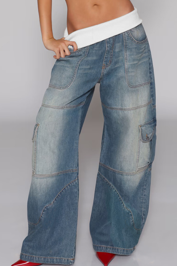 Casual Solid Color Distressed Loose Denim Jeans