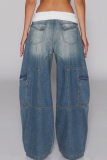 Casual Solid Color Distressed Loose Denim Jeans