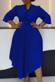 Elegant Solid Color Strap Design Pleated O Neck Irregular Dresses