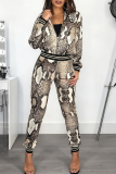 Casual Snakeskin Print Zipper Zipper Collar Long Sleeve Two Pieces
